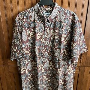 Reyn Spooner Brown Floral Print 3/4 Button Front Hawaiian Shirt Size XXL